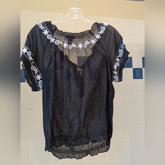 Cache Sheer Embroidered Blouse XS - Picture 5 of 8